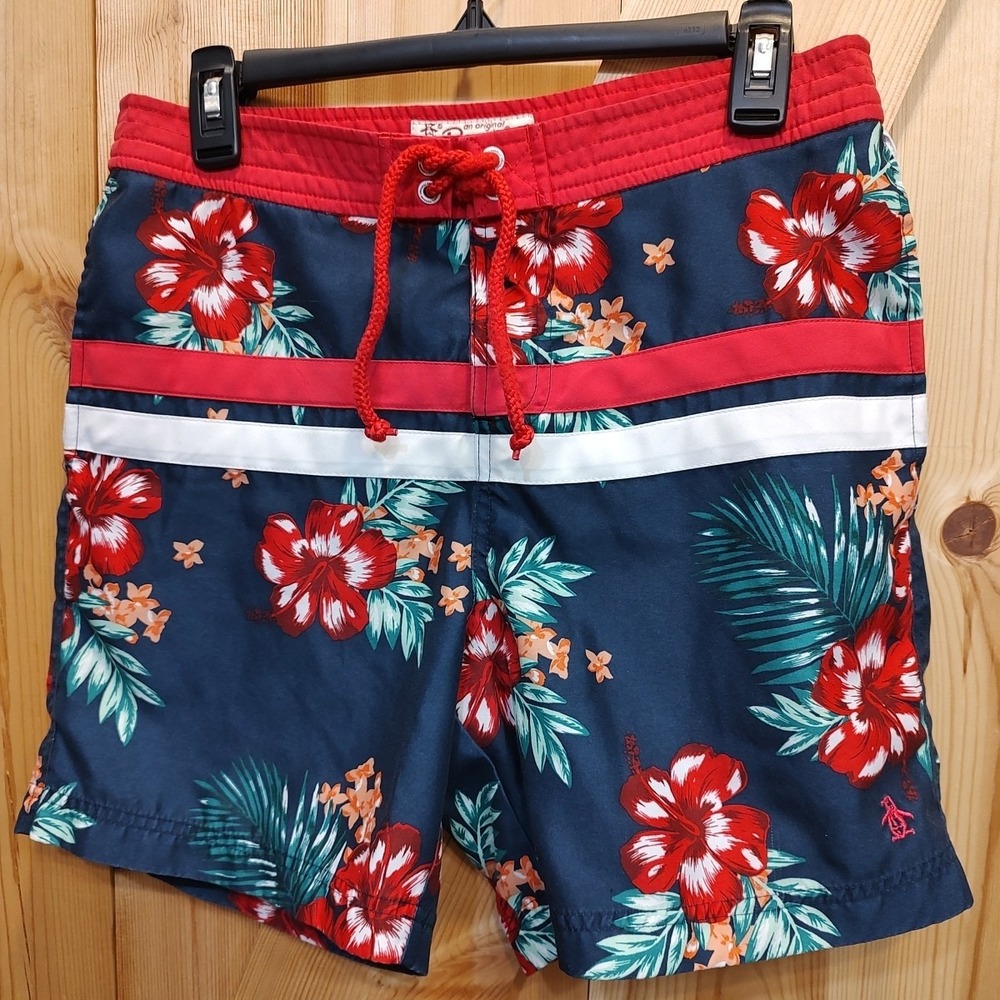 An Original Penguin Swim Shorts By Munsingwear Sz 30 Board Trunks Tropical